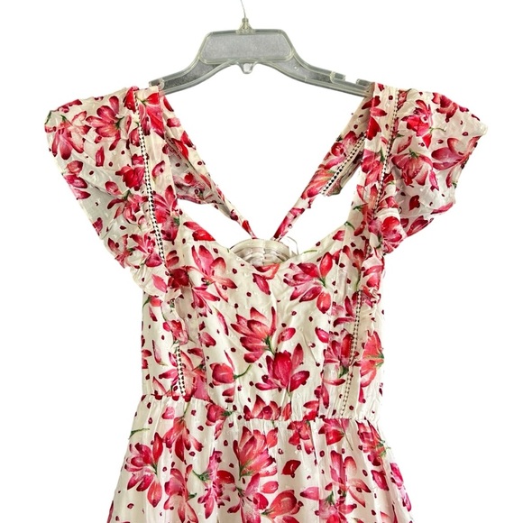 SKIES ARE BLUE Floral Flutter Sleeve Maxi Dress Pink White Size XS NWOT Flaw - Picture 3 of 14